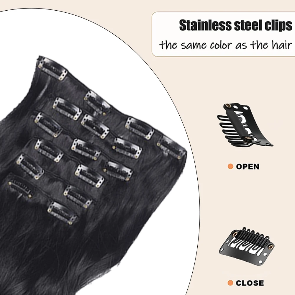Multi Color Clip-in Body Wave Hair Extensions 45.72cm 6 PCS Double Weft Synthetic Heat Resistant Hair Extensions for