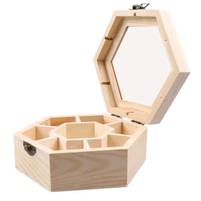 Multi Compartment Hexagonal Wooden Box
