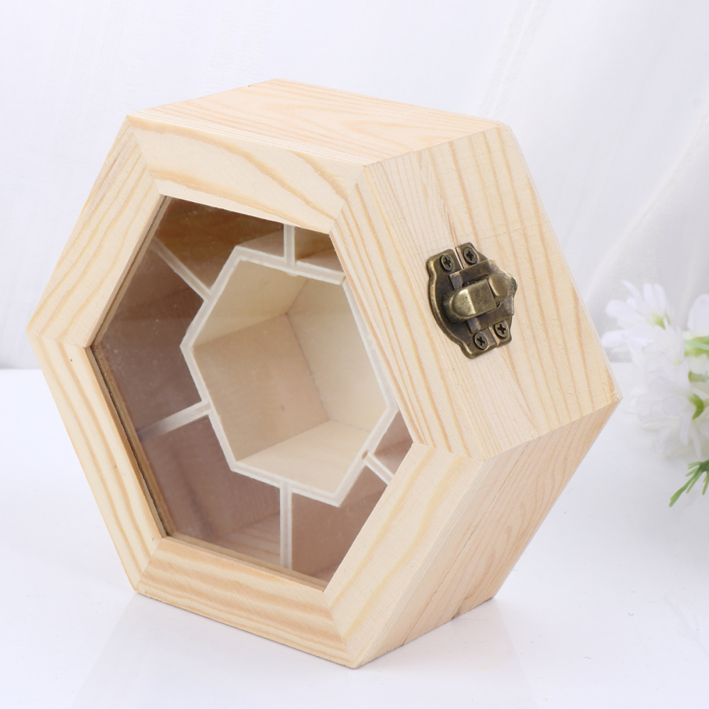 Multi Compartment Hexagonal Wooden Box