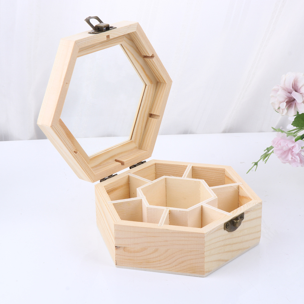 Multi Compartment Hexagonal Wooden Box