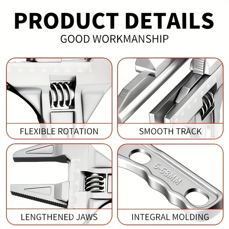 Multi-function Adjustable Wrench Aluminium Alloy Large Open Wrench Universal Spanner Repair Tool for Water Pipe Screw