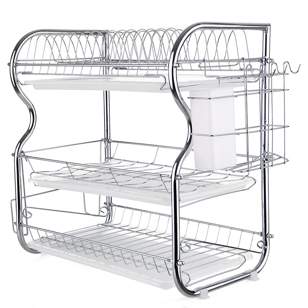 Multi-functional 3-Tier Dish Rack Kitchen Supplies Storage Rack Draining Rack with Chopsticks/Knives/Cutting Board Multi-functional 3-Tier Dish Rack Kitchen Supplies Storage Rack Draining Rack with Chopsticks/Knives/Cutting Board
