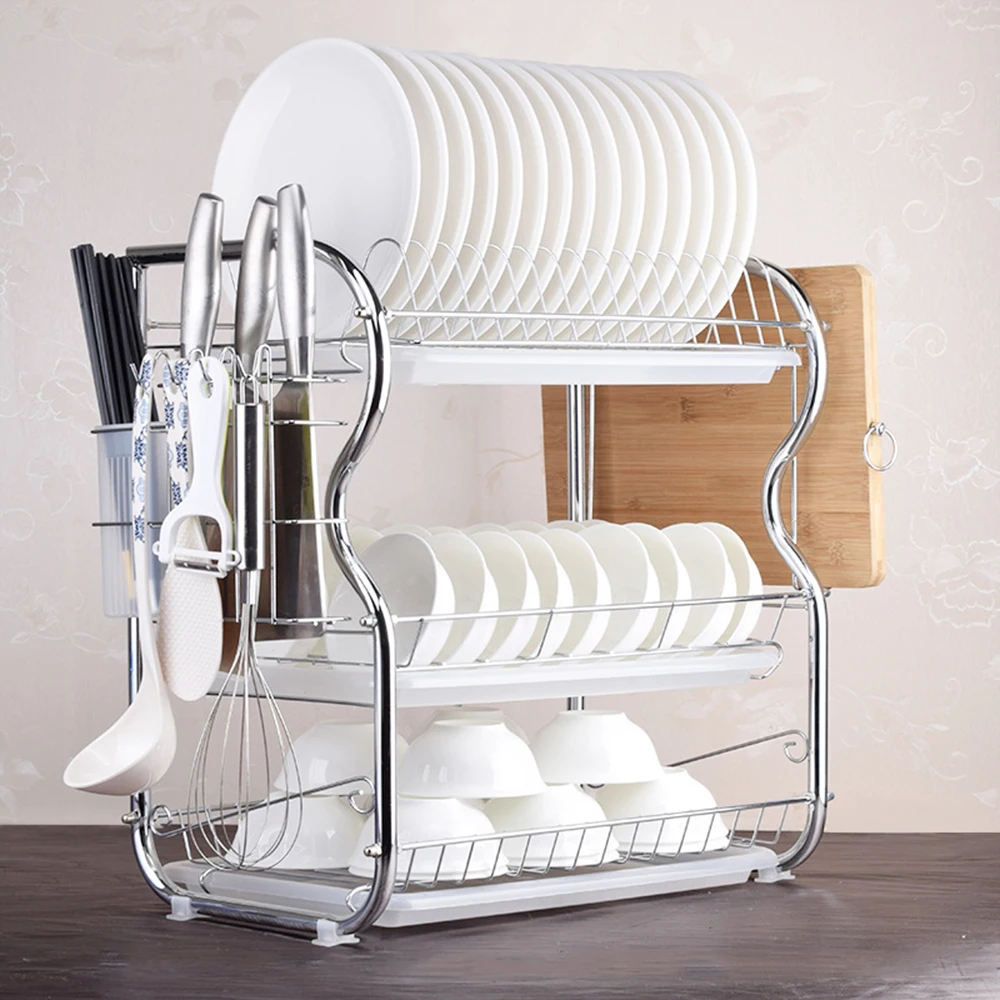 Multi-functional 3-Tier Dish Rack Kitchen Supplies Storage Rack Draining Rack with Chopsticks/Knives/Cutting Board Multi-functional 3-Tier Dish Rack Kitchen Supplies Storage Rack Draining Rack with Chopsticks/Knives/Cutting Board