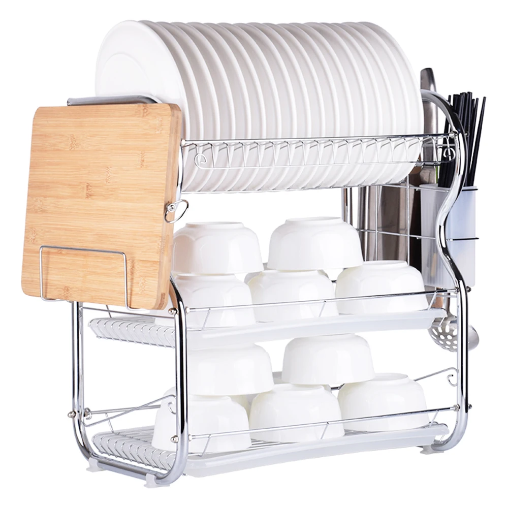Multi-functional 3-Tier Dish Rack Kitchen Supplies Storage Rack Draining Rack with Chopsticks/Knives/Cutting Board Multi-functional 3-Tier Dish Rack Kitchen Supplies Storage Rack Draining Rack with Chopsticks/Knives/Cutting Board