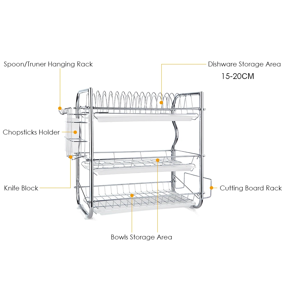 Multi-functional 3-Tier Dish Rack Kitchen Supplies Storage Rack Draining Rack with Chopsticks/Knives/Cutting Board Multi-functional 3-Tier Dish Rack Kitchen Supplies Storage Rack Draining Rack with Chopsticks/Knives/Cutting Board