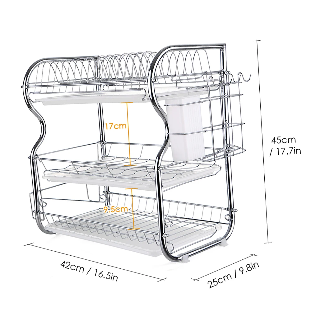 Multi-functional 3-Tier Dish Rack Kitchen Supplies Storage Rack Draining Rack with Chopsticks/Knives/Cutting Board Multi-functional 3-Tier Dish Rack Kitchen Supplies Storage Rack Draining Rack with Chopsticks/Knives/Cutting Board