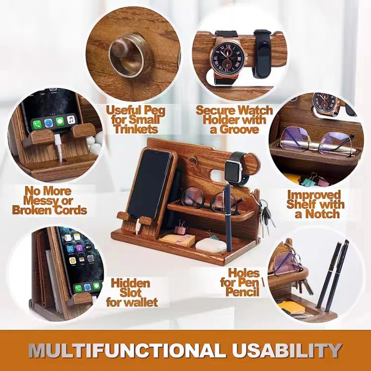 Multi-functional Wooden For the Phone, Glasses, Watches, Keys, and other items Extension Base Father's Gift Bedside Multi-functional Wooden For the Phone, Glasses, Watches, Keys, and other items Extension Base Father's Gift Bedside