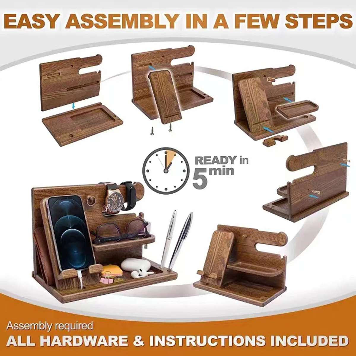 Multi-functional Wooden For the Phone, Glasses, Watches, Keys, and other items Extension Base Father's Gift Bedside Multi-functional Wooden For the Phone, Glasses, Watches, Keys, and other items Extension Base Father's Gift Bedside