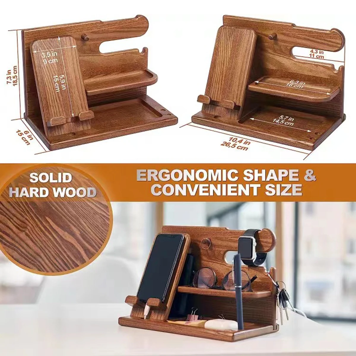 Multi-functional Wooden For the Phone, Glasses, Watches, Keys, and other items Extension Base Father's Gift Bedside Multi-functional Wooden For the Phone, Glasses, Watches, Keys, and other items Extension Base Father's Gift Bedside
