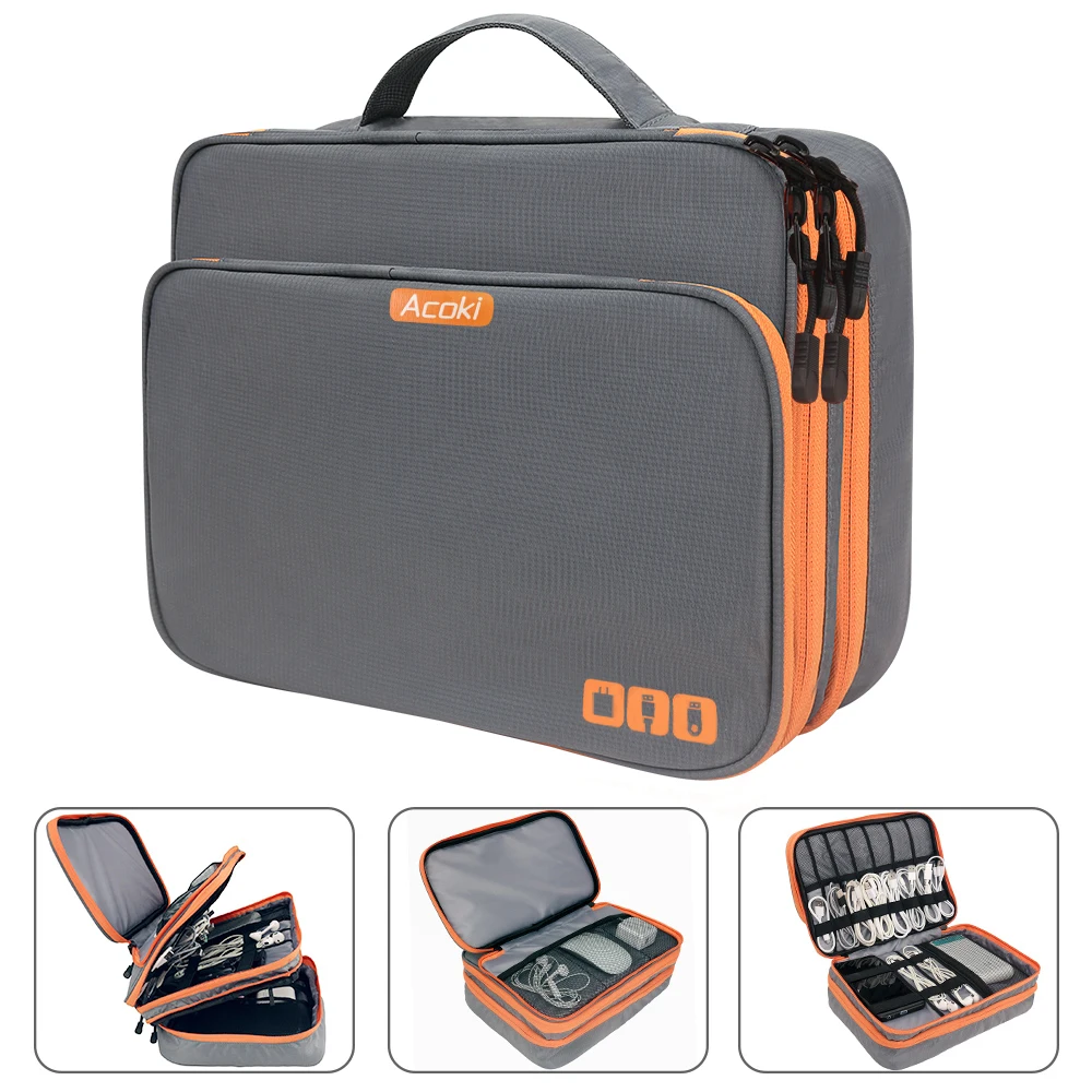 Multi Layer Electronic Accessories Organizer, Storage Handbag with Front Pocket Travel Cable Organizer Large Capacity
