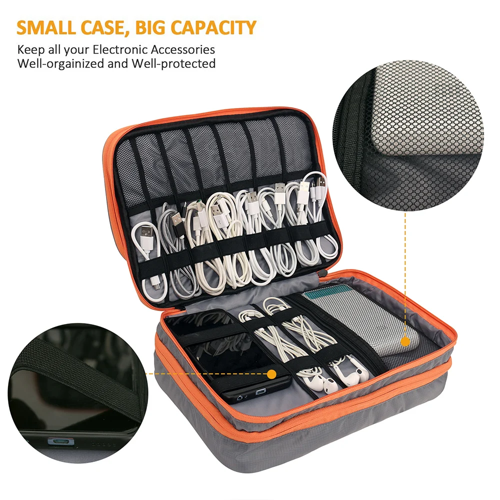 Multi Layer Electronic Accessories Organizer, Storage Handbag with Front Pocket Travel Cable Organizer Large Capacity Multi Layer Electronic Accessories Organizer, Storage Handbag with Front Pocket Travel Cable Organizer Large Capacity