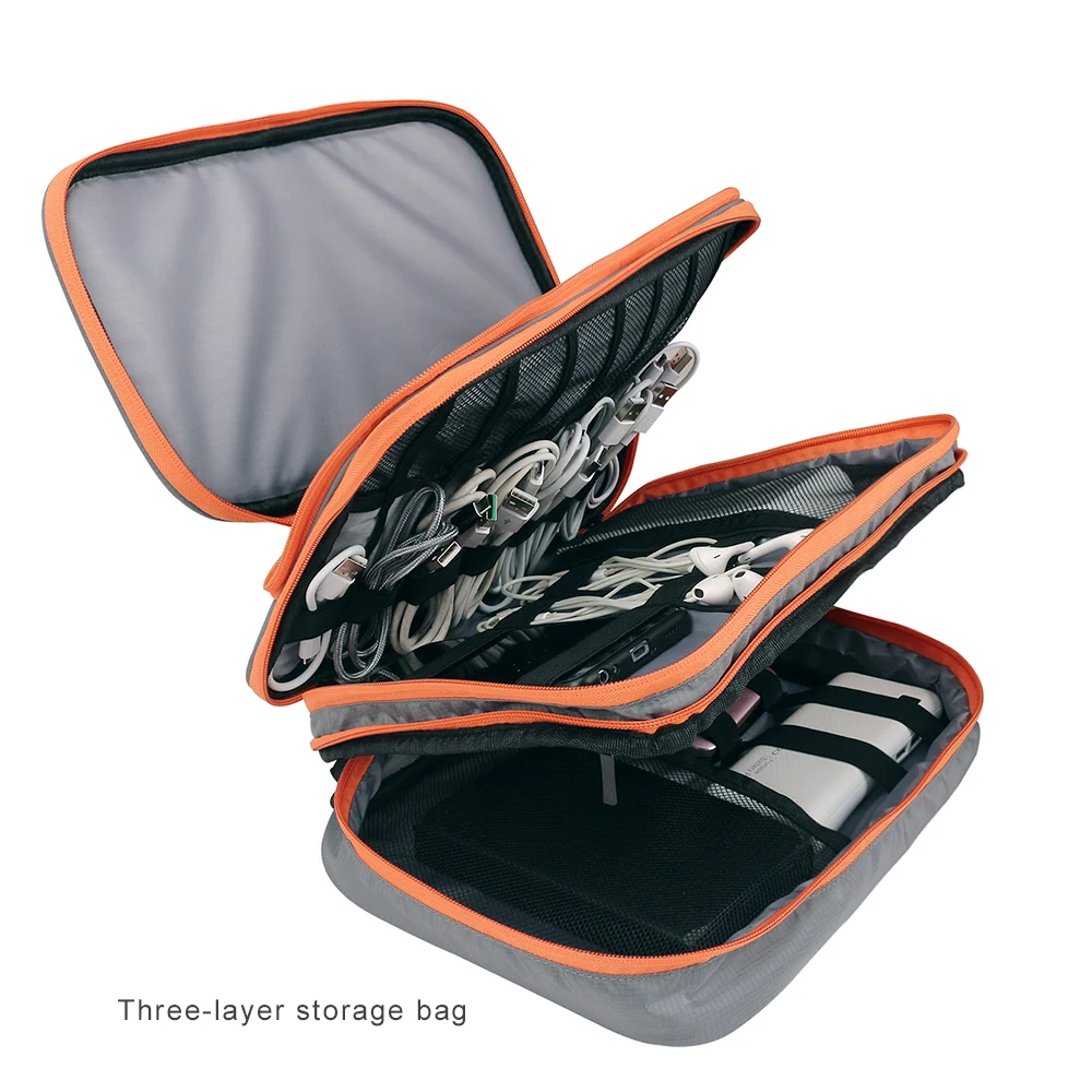 Multi Layer Electronic Accessories Organizer, Storage Handbag with Front Pocket Travel Cable Organizer Large Capacity Multi Layer Electronic Accessories Organizer, Storage Handbag with Front Pocket Travel Cable Organizer Large Capacity