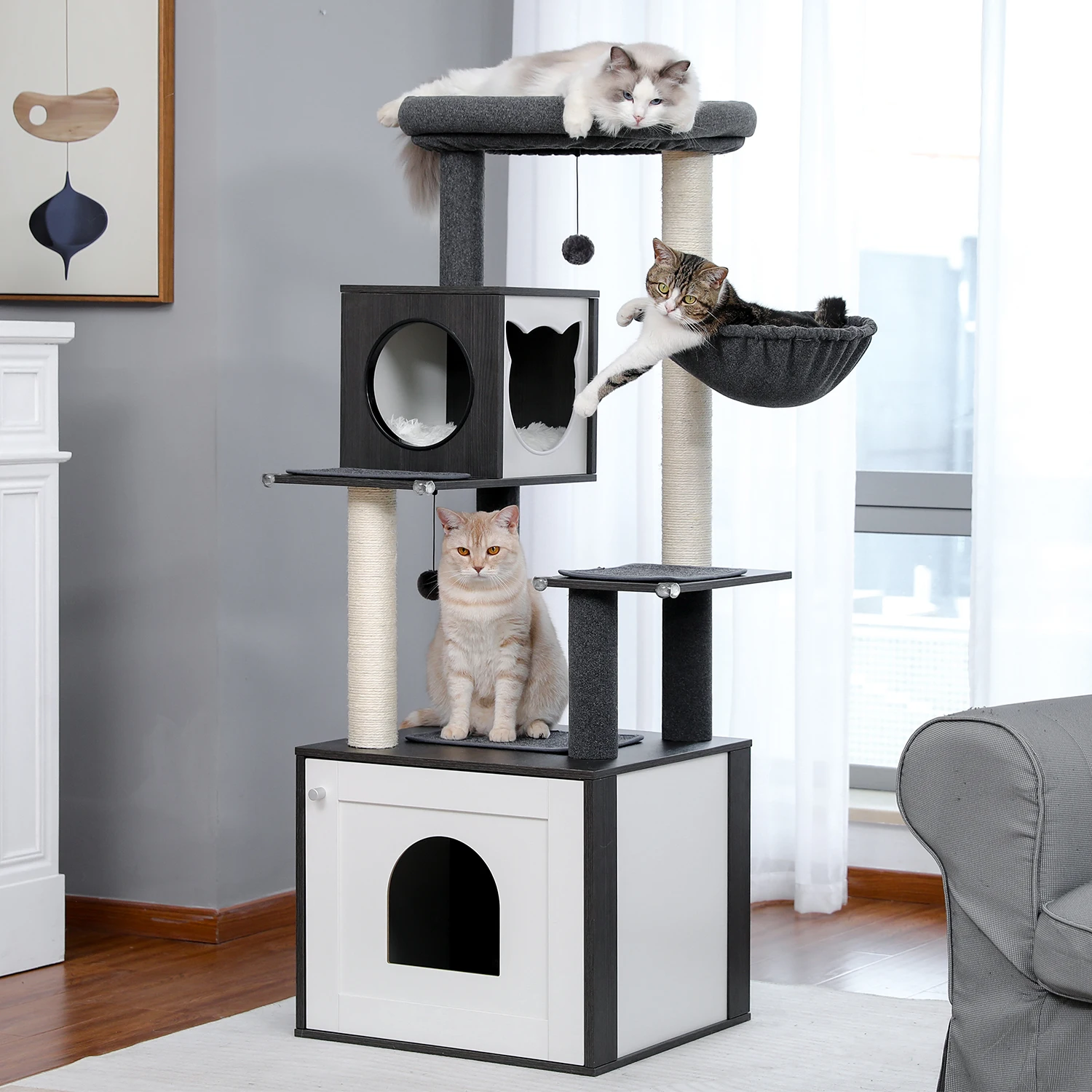 Multi-Level Cat Tree for Indoor Wood Cat Tower with Scratching Posts Spacious Condo Hammock Top Perch Cat Scratcher Cat Multi-Level Cat Tree for Indoor Wood Cat Tower with Scratching Posts Spacious Condo Hammock Top Perch Cat Scratcher Cat