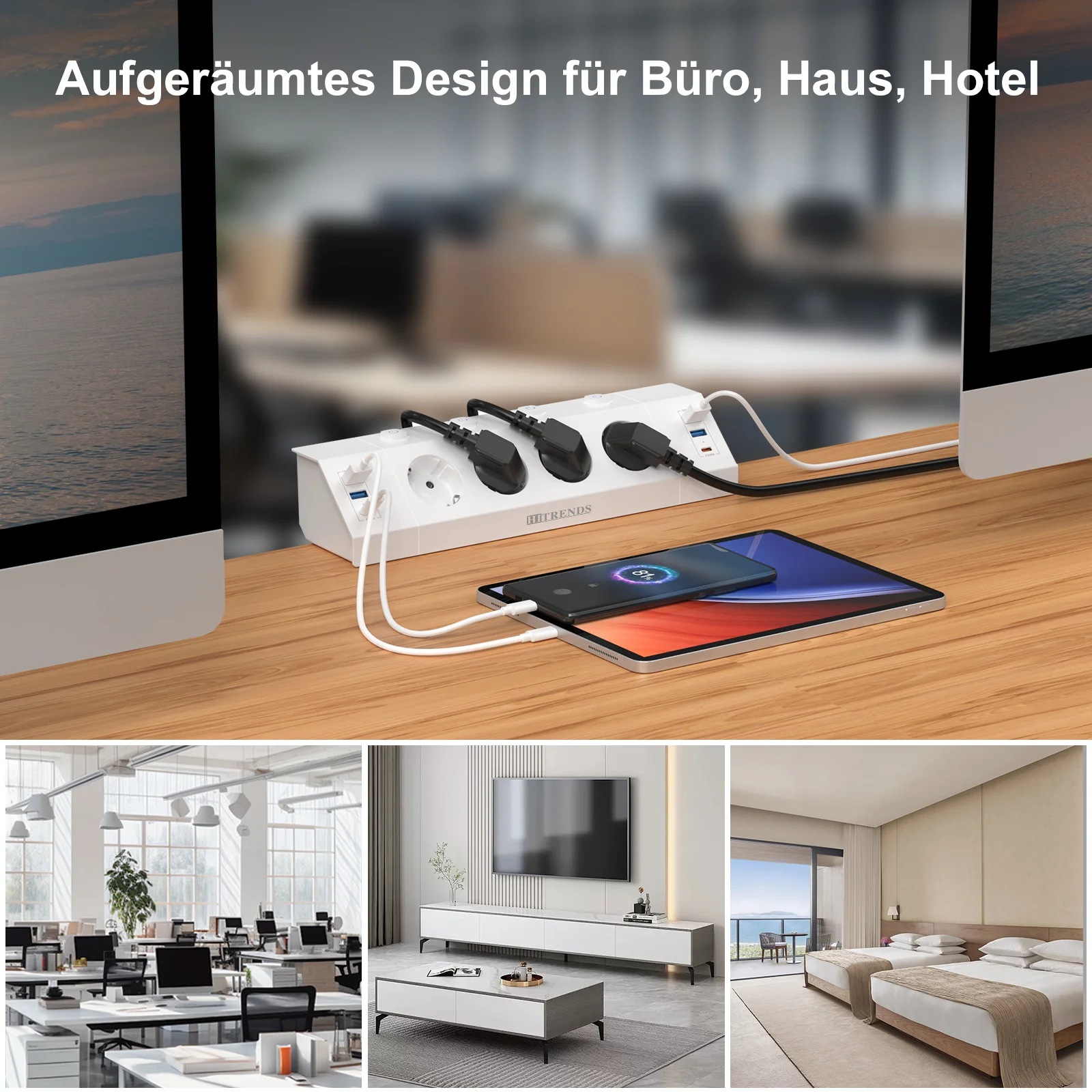 Multi-plug power strip with desktop clamping device pull ring plug 4 USB-A and 2 USB-C ports single-control switch 2 m Multi-plug power strip with desktop clamping device pull ring plug 4 USB-A and 2 USB-C ports single-control switch 2 m