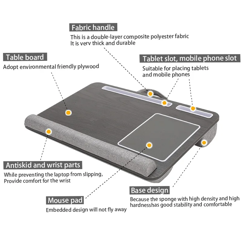 Multi Purpose Laptop Desk Leg Table Design of Double Groove Anti Slip Bar Embedded Mouse Pad Use with Sofa Bedroom