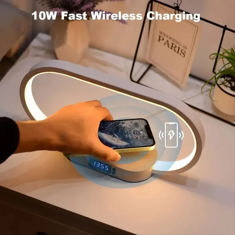 Multifunction Wireless Charger Pad Stand Clock LED Desk Lamp Night Light USB Port Fast Charging Station Dock Multifunction Wireless Charger Pad Stand Clock LED Desk Lamp Night Light USB Port Fast Charging Station Dock