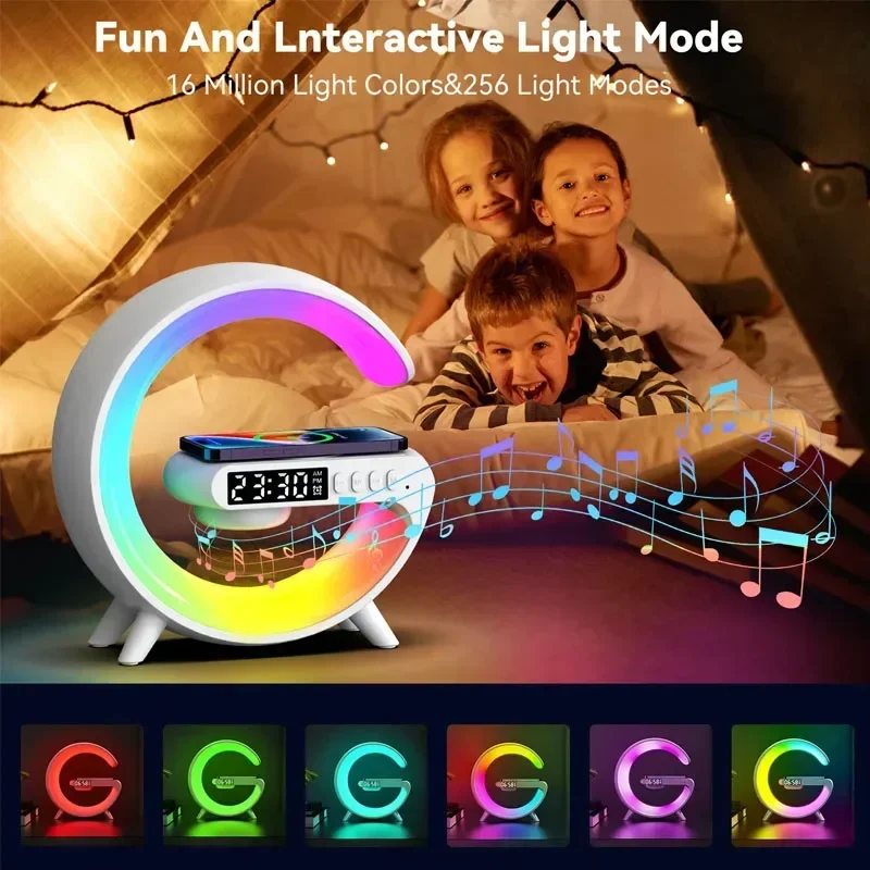 Multifunction Wireless Charger Pad Stand Speaker TF RGB Night Light 15W Fast Charging Station for Phones