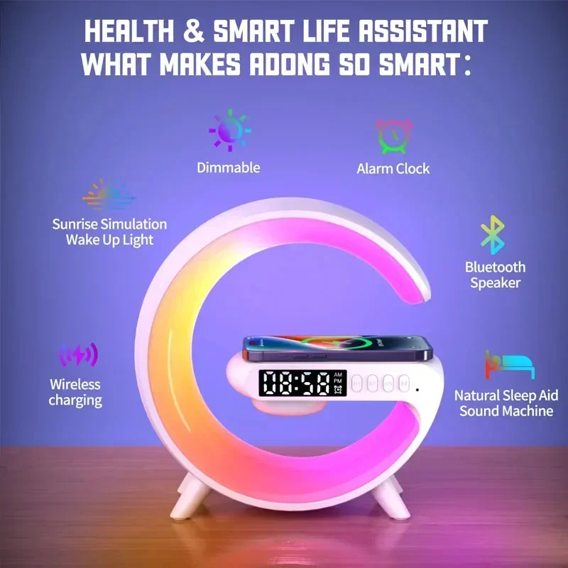 Multifunction Wireless Charger Pad Stand Speaker TF RGB Night Light 15W Fast Charging Station for Phones