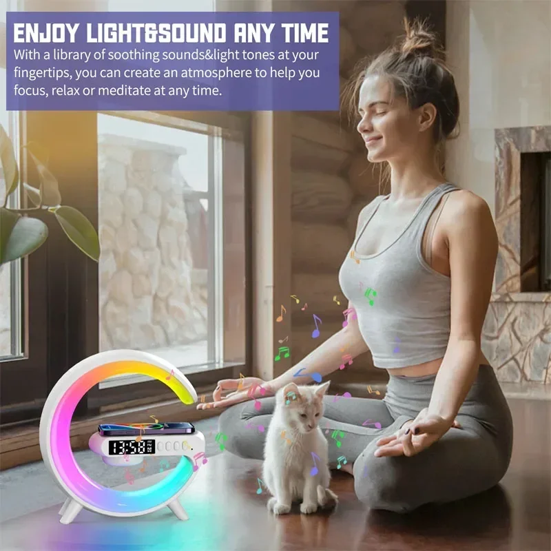 Multifunction Wireless Charger Pad Stand Speaker TF RGB Night Light 15W Fast Charging Station for Phones