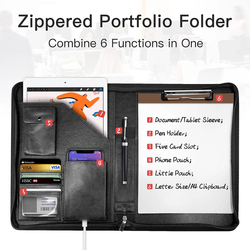 Multifunctional A4 Conference Folder Business Stationery Folder Leather Contract File FoldersTravel Document Folder