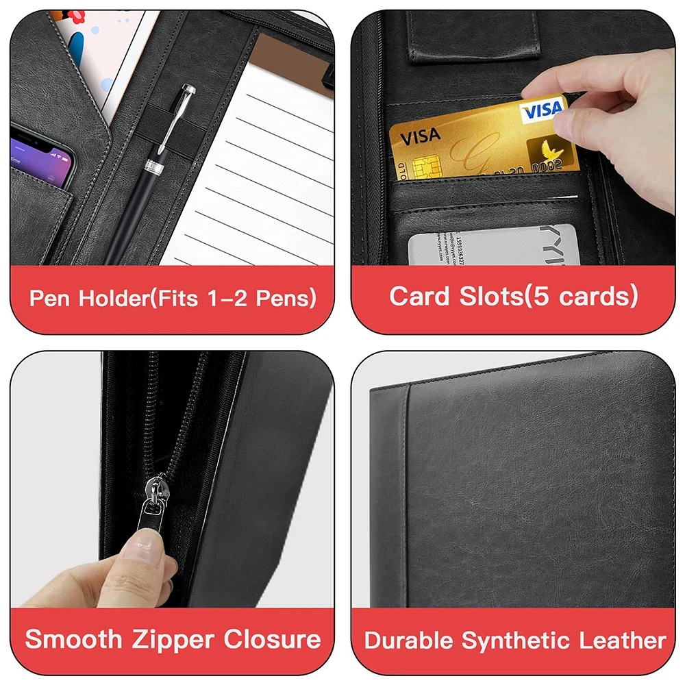 Multifunctional A4 Conference Folder Business Stationery Folder Leather Contract File FoldersTravel Document Folder