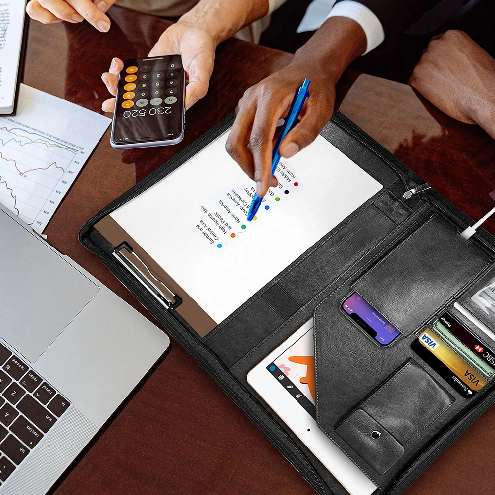 Multifunctional A4 Conference Folder Business Stationery Folder Leather Contract File FoldersTravel Document Folder