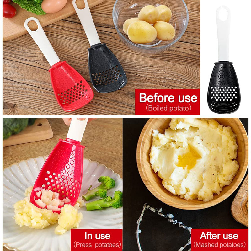 Multifunctional Cooking Spoon Kitchen Strainer Scoop to Cut Garlic Hanging Hole Innovative Potato Garlic Press kitchen