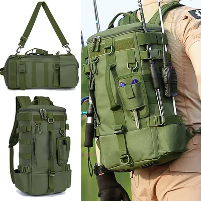 Multifunctional Fishing Backpack Tackle Bag with Rod Holders Fish Equipment Storage Molle Pack Camping Hiking Outdoor