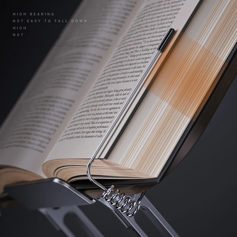 Multifunctional Foldable And Adjustable Aluminum Alloy Reading Stand With Spring Clip For Laptops, Tablets & Thick Books