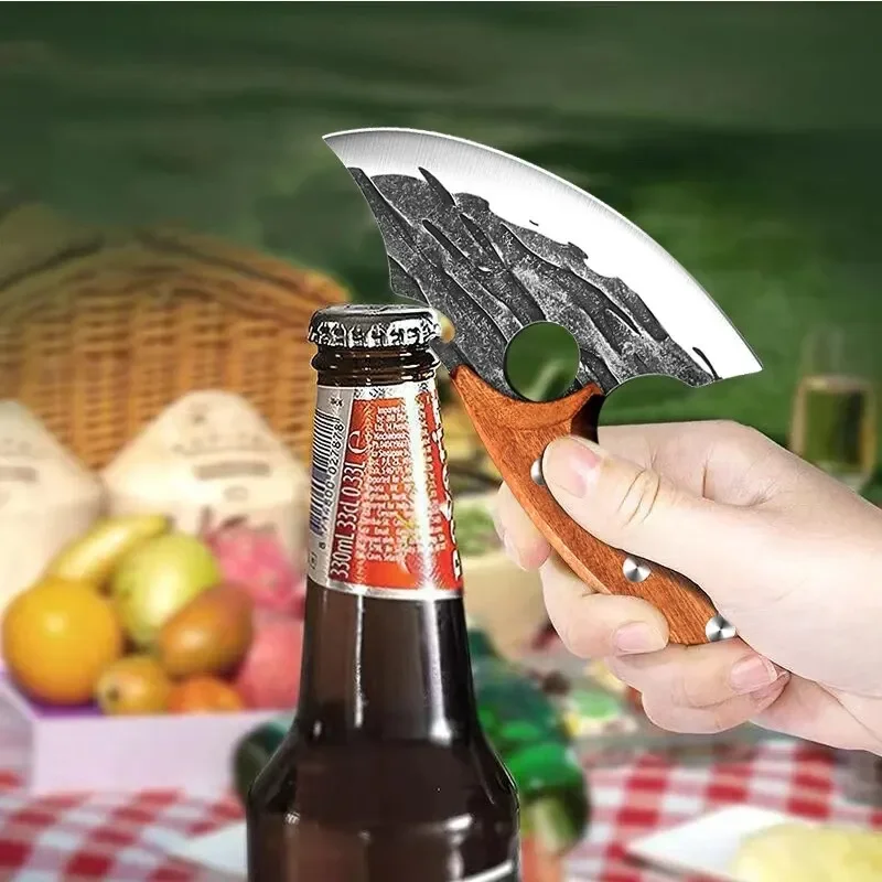 Multifunctional Kitchen Knife Stainless Steel Forged Knife Meat Cleaver Boning Knife with Bottle Opener Portable Pocket