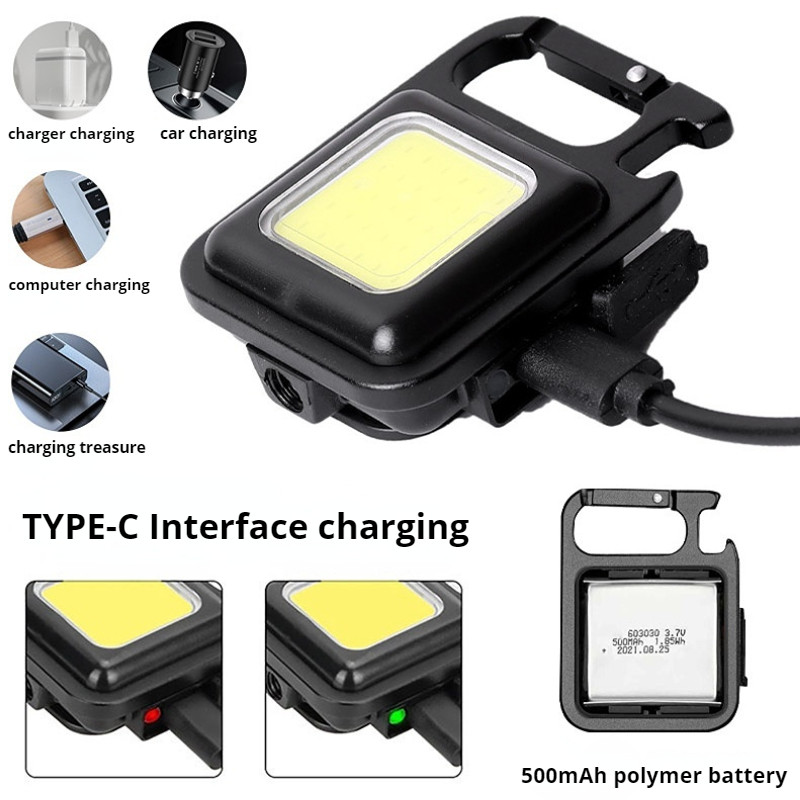 Multifunctional Portable Mini LED Flashlight USB Rechargeable Pocket Keychain Light Outdoor Waterproof Emergency