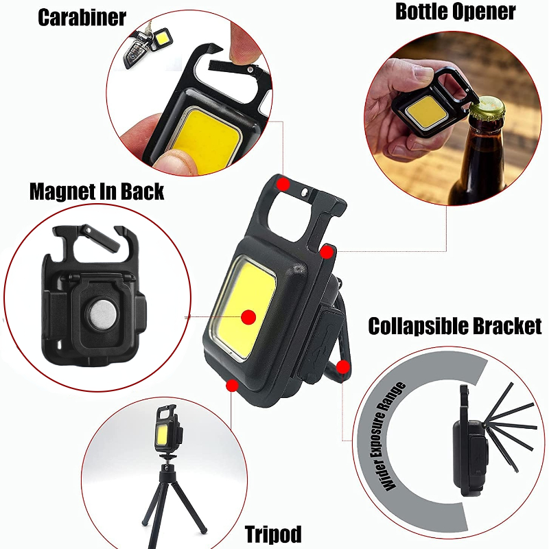 Multifunctional Portable Mini LED Flashlight USB Rechargeable Pocket Keychain Light Outdoor Waterproof Emergency