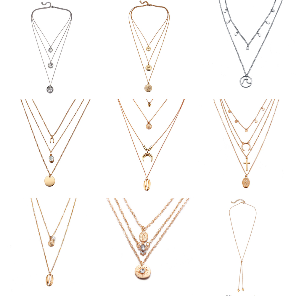 Multilayer Moon Pendant Necklaces Multilayer Moon Pendant Necklaces