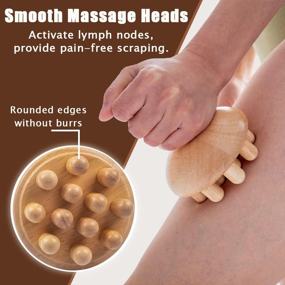 Mushroom Shape Massager Manual Wood Therapy Massage Tool for Body Shaping, Colombian Maderoterapia,Lymphatic Drainage