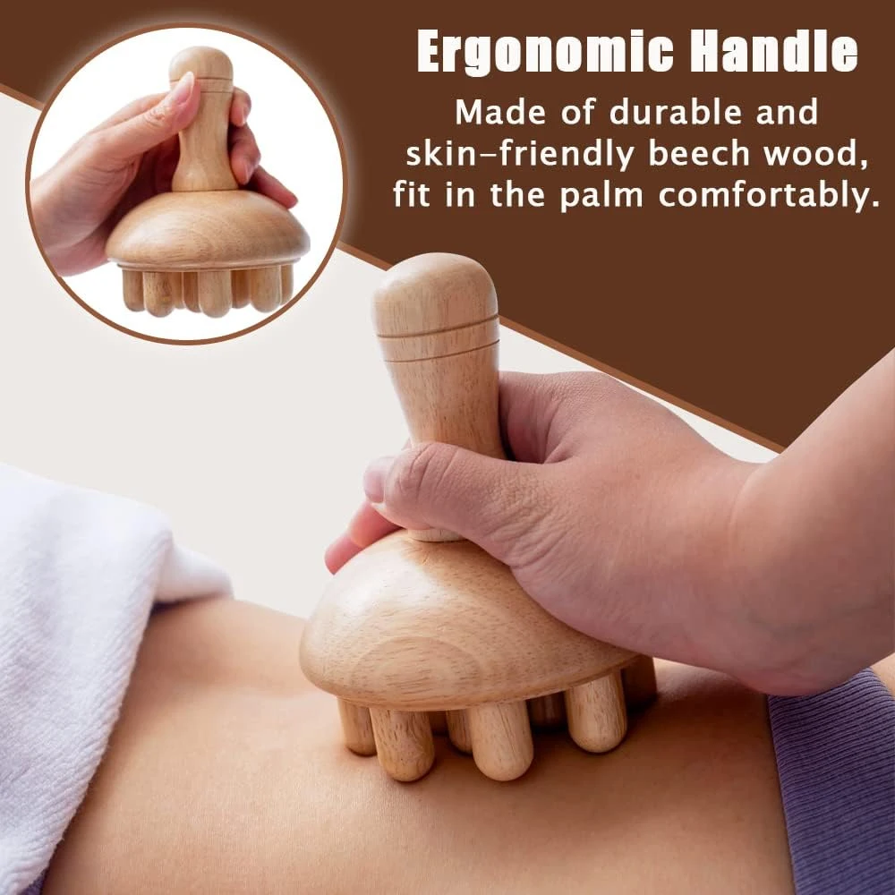 Mushroom Shape Massager Manual Wood Therapy Massage Tool for Body Shaping, Colombian Maderoterapia,Lymphatic Drainage