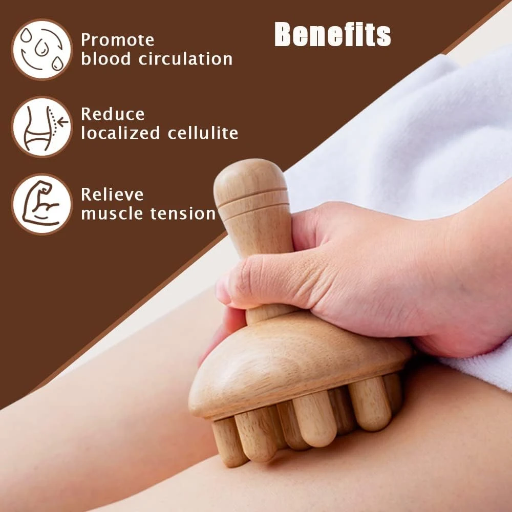 Mushroom Shape Massager Manual Wood Therapy Massage Tool for Body Shaping, Colombian Maderoterapia,Lymphatic Drainage