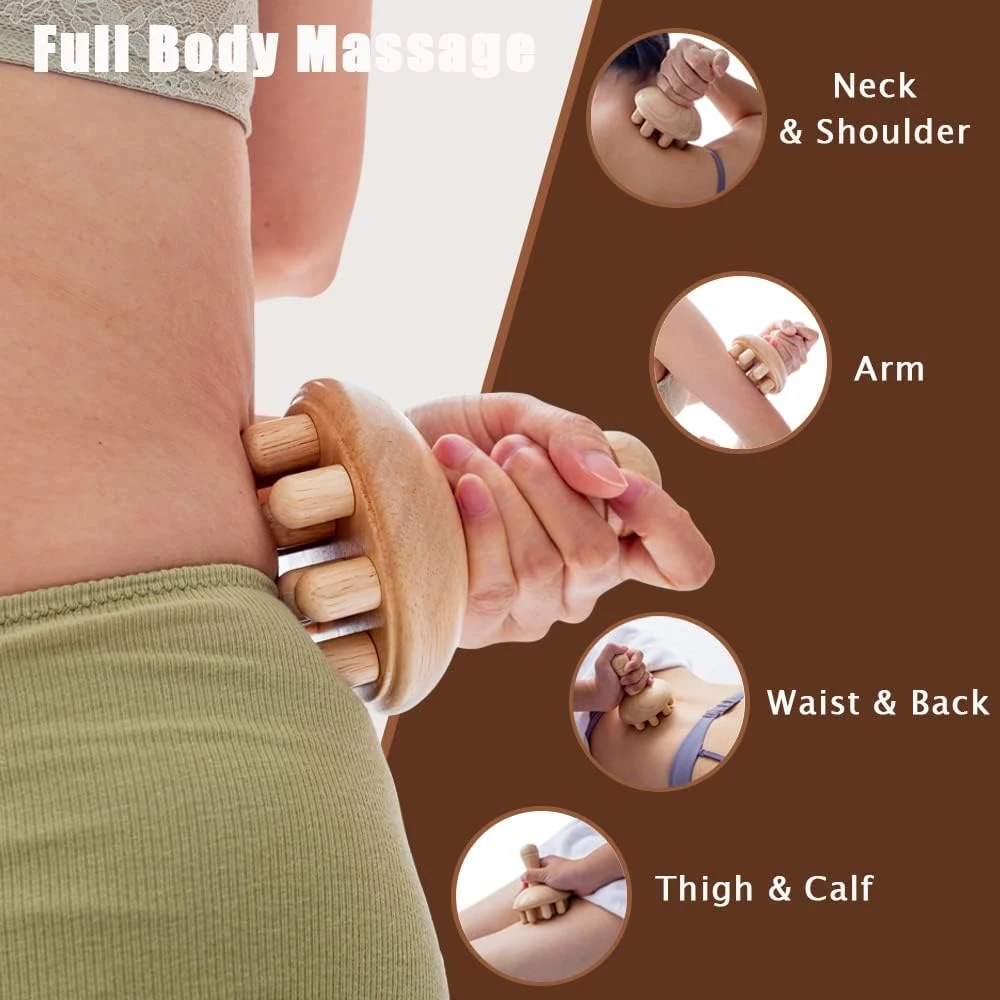 Mushroom Shape Massager Manual Wood Therapy Massage Tool for Body Shaping, Colombian Maderoterapia,Lymphatic Drainage
