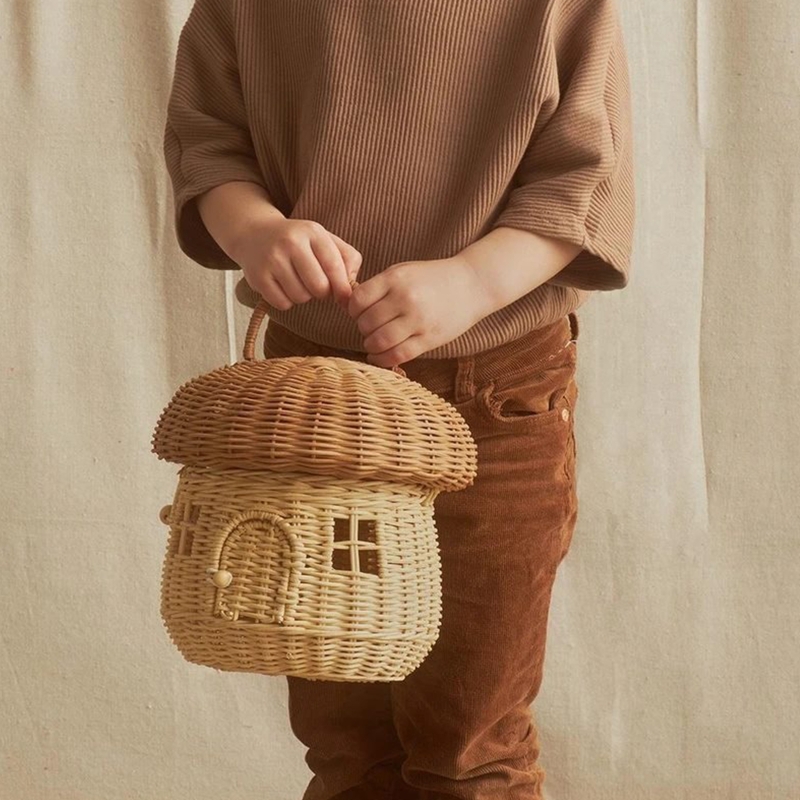 Mushroom Wicker Basket with Lid Mushroom Wicker Basket with Lid
