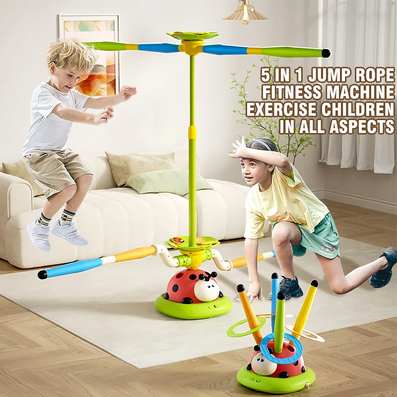 Musical Jump Sports Toys 5 in 1 Toss Ring Game Toy and Shooting Launcher for Kids Ladybug Multifunction Outdoor Machine