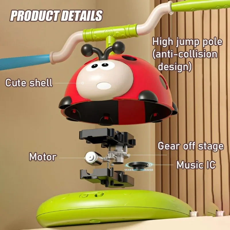Musical Jump Sports Toys 5 in 1 Toss Ring Game Toy and Shooting Launcher for Kids Ladybug Multifunction Outdoor Machine