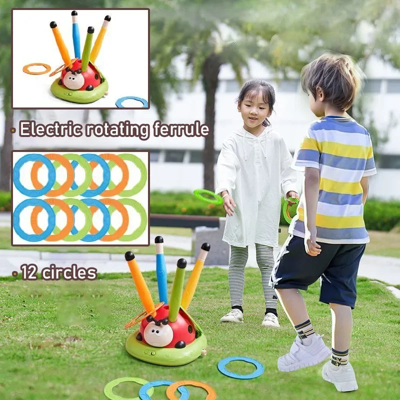 Musical Jump Sports Toys 5 in 1 Toss Ring Game Toy and Shooting Launcher for Kids Ladybug Multifunction Outdoor Machine