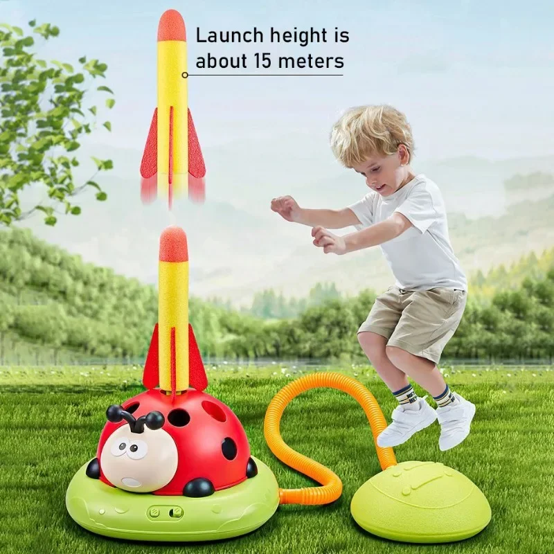 Musical Jump Sports Toys 5 in 1 Toss Ring Game Toy and Shooting Launcher for Kids Ladybug Multifunction Outdoor Machine