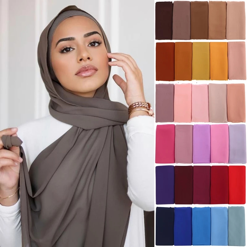 Muslim Chiffon Hijab Scarf Women Long Solid Color Head Wrap For Women Hijabs Scarves Ladies Muslim Veil Jersey Hijab
