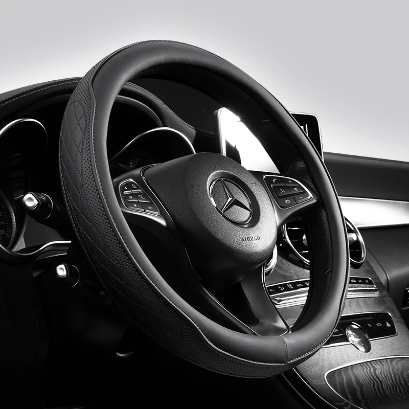 Napa Leather Perforated Patchwork Car Steering Wheel Cover, Non-slip, Breathable, Universal 15 Inch (Approx. 38.1cm) Napa Leather Perforated Patchwork Car Steering Wheel Cover, Non-slip, Breathable, Universal 15 Inch (Approx. 38.1cm)