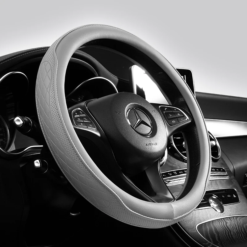 Napa Leather Perforated Patchwork Car Steering Wheel Cover, Non-slip, Breathable, Universal 15 Inch (Approx. 38.1cm) Napa Leather Perforated Patchwork Car Steering Wheel Cover, Non-slip, Breathable, Universal 15 Inch (Approx. 38.1cm)