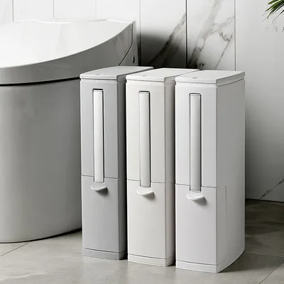 Narrow Trash Can with Toilet Brush