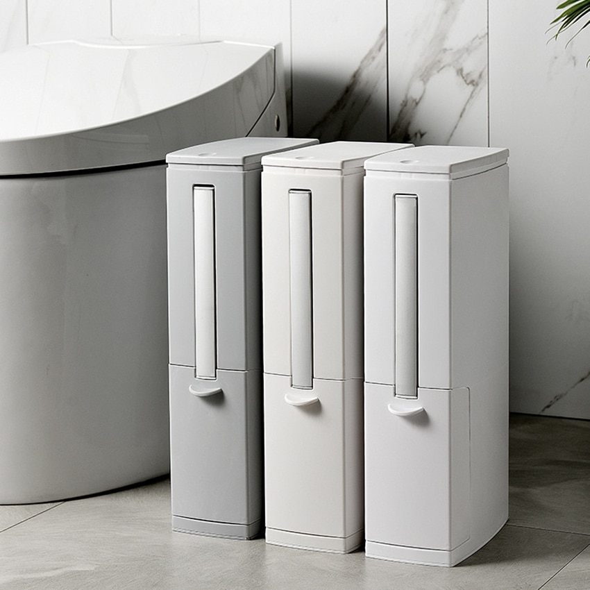 Narrow Trash Can with Toilet Brush Narrow Trash Can with Toilet Brush