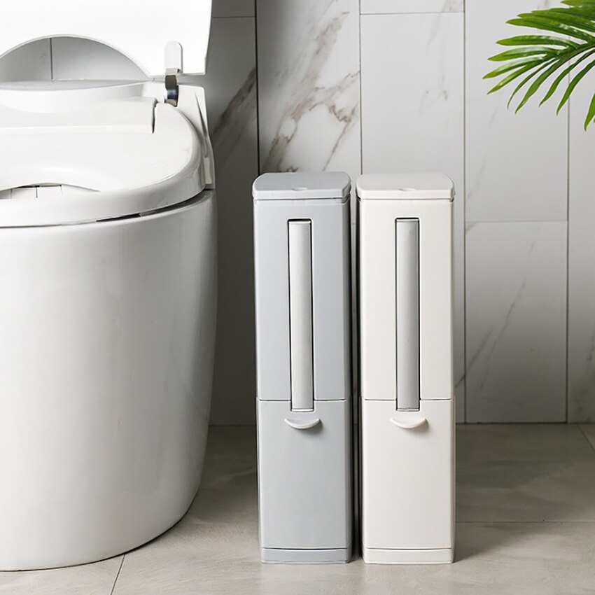 Narrow Trash Can with Toilet Brush