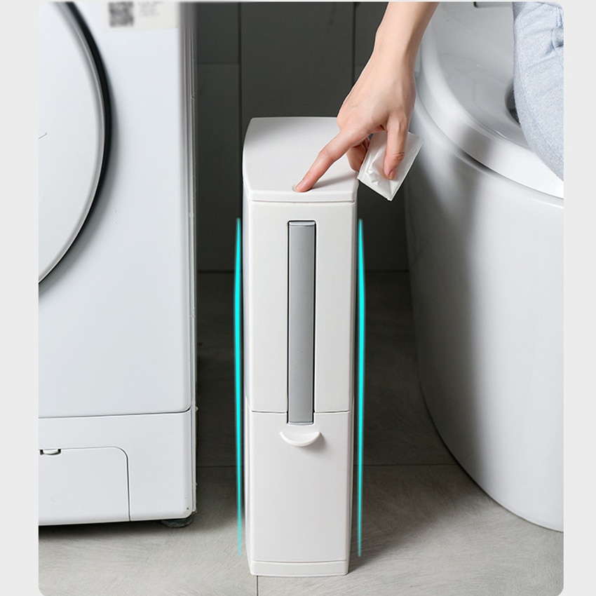 Narrow Trash Can with Toilet Brush