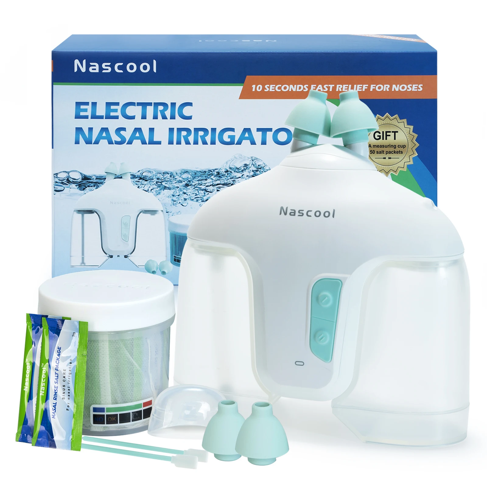 Nascool Electric Nasal Irrigation System with 50 SaltPods Suction Irrigator Nose Washer Sinus Rinse Device Cleaner